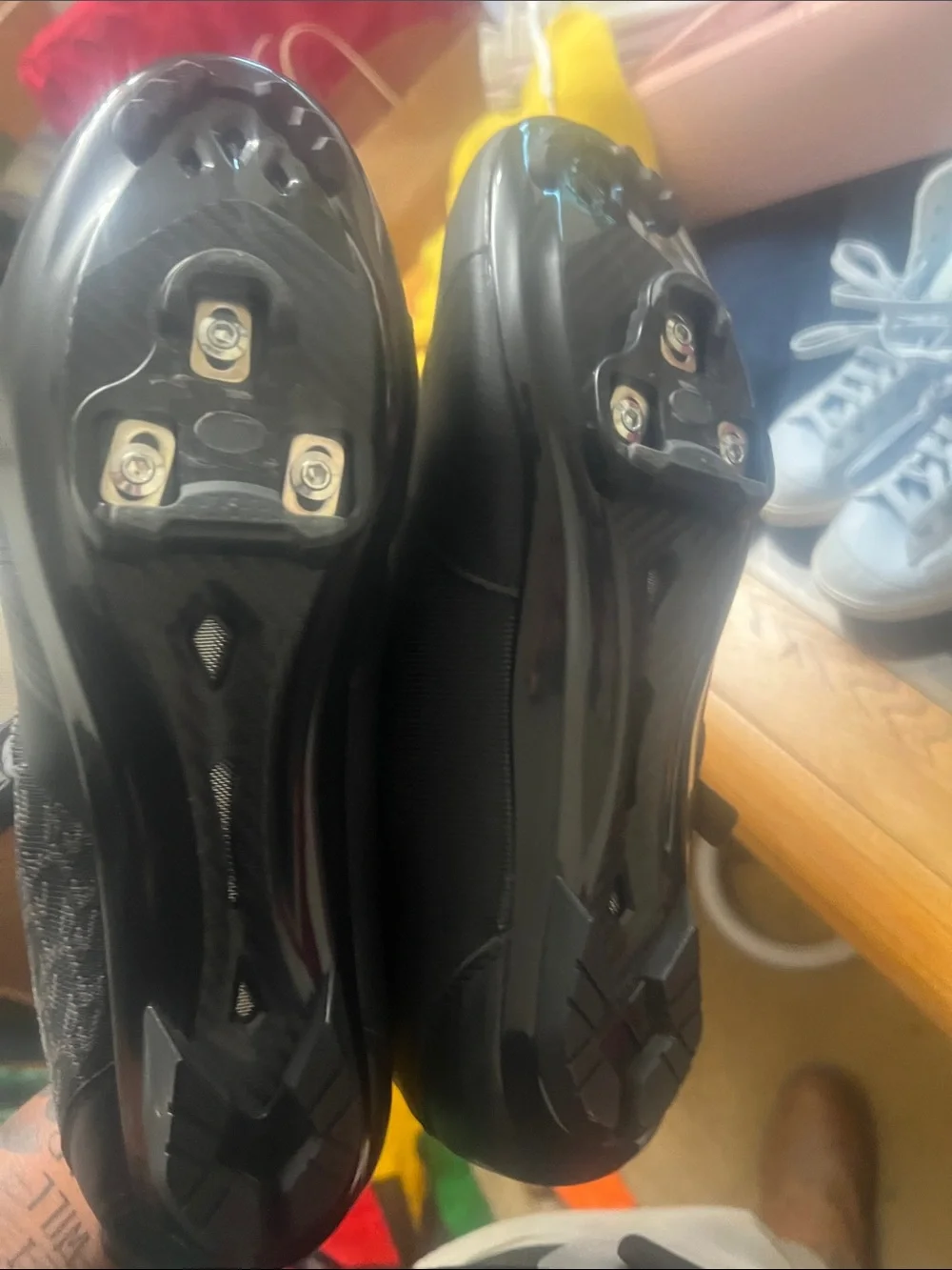 Black Cycling Shoe with Red Interior and Ratchet Closure